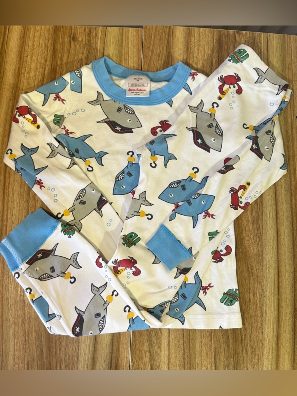 Hanna Andersson US8 pirate sharks pajamas Long Johns Organic Cotton
